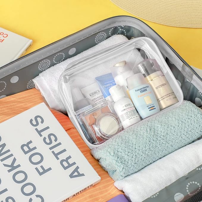 Clear Makeup Bag Travel - TSA Approved Toiletry Bag, 2 Matte White | 1 Medium Quart Carry-On & 1 Large Checked-Luggage, Reinforced Seams, Water-resistant, Clear Easy-Check for Airport, Women - Image 8