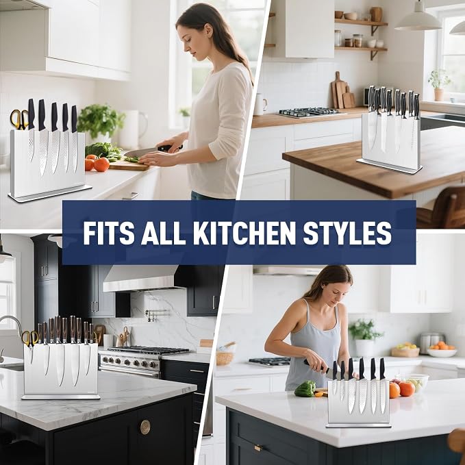 Magnetic Knife Block Without Knives—Stainless Steel Double-Sided Magnetic Knife Holder Stand with Strong Magnets, Knife Storage Organizer for Kitchen Counter top - Image 6