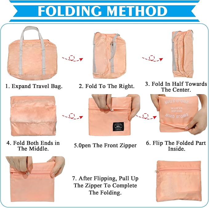 Foldable Travel Duffel Bag 2PCS Tote Carry on Luggage Bag Spirit Airlines Personal item Sports Gym Bag Water Resistant Weekender Overnight Bags for Women and Men (Pink+Red) - Image 8