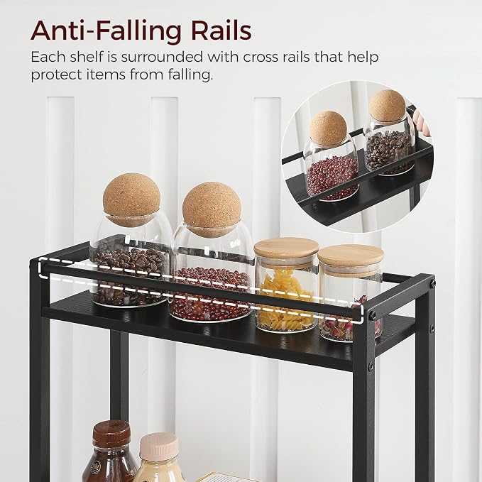 MAHANCRIS Slim Rolling Cart, Mobile Kitchen Cart on Wheels, Narrow Storage Cart for Small Space, Small Bar Cart, for Bathroom, Laundry, Living Room, Black RCHB1501 - Image 6