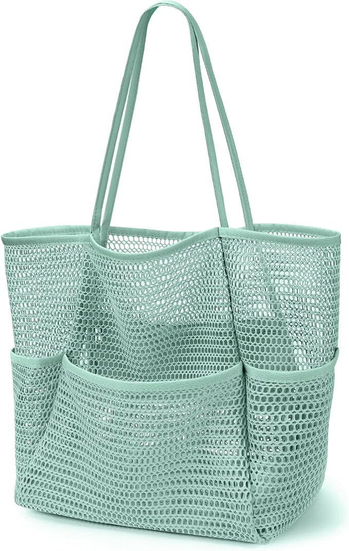 KPX Beach Bag with Mini Pocket, Summer Beach Tote Bags for Women Large Foldable Mesh Swimming Pool Travel Bags - Sandproof by KPX