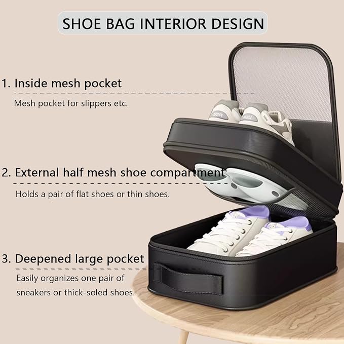 Resdenio 2 Pack Shoe Bags for Travel - Holds 3 Pair of Shoes, Portable Shoes Storage Bag Organizer, Travel Luggage Shoe Organizer for Women and Teenager (Black) - Image 6