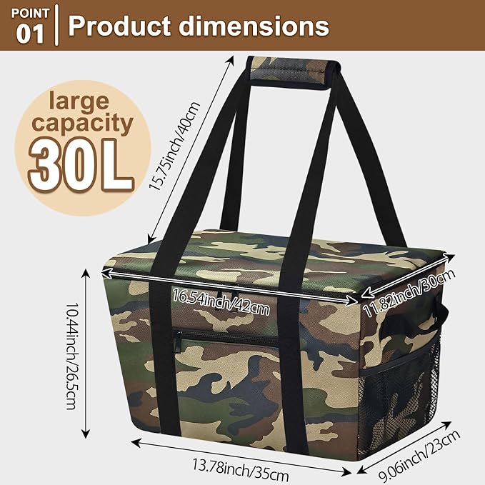 Reusable Grocery Bag – Expandable Insulated Cooler Bag with Bottom Board, Collapsible Insulated Shopping Bag with Zipper & Drawstring, Heavy Duty Tote Bag for Shopping, Delivery, Picnic, Beach - Image 3