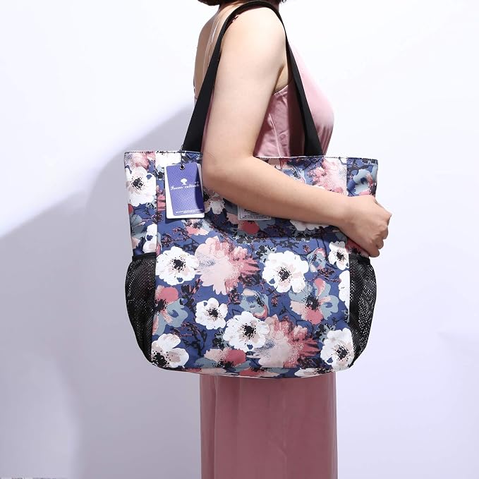 ESVAN Original Floral Water Resistant Large Tote Bag Shoulder Bag for Gym Beach Travel Daily Bags Upgraded - Image 2