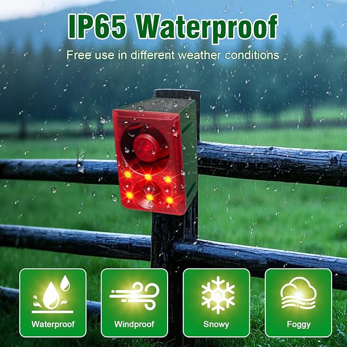 ChunHee Solar Outdoor Motion Sensor Alarm Dog Barking Gunshot Sound 130dB | Support Recording and Adjustable Volume,Loud Noise Maker 3 Work Modes Strobe Light for Home, Villa, Farm, Barn (1pack) - Image 7