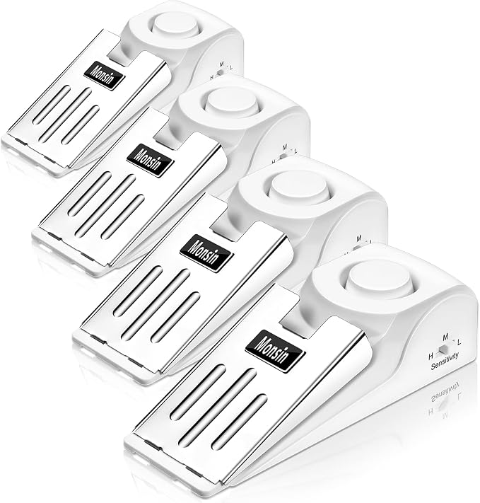 Door Stop Alarm, Door Stopper with 120DB Security Alarm, Floor Wedge Doorstop for Travel Apartment Home House (Pack of 4) by Monsin