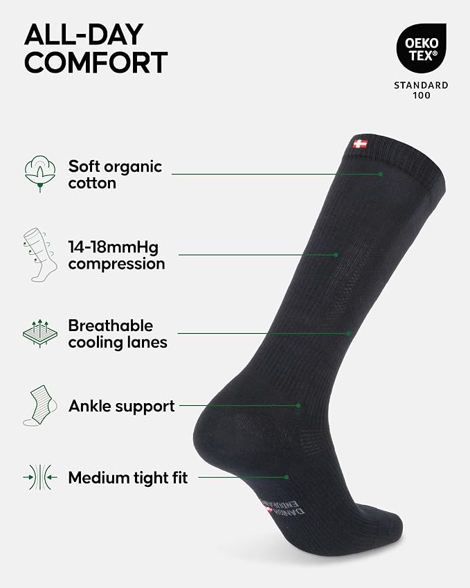 DANISH ENDURANCE Light Compression Socks, 14-18 mmHg, 1 & 3-Pack | Light Compression Socks, Organic Cotton Blend, 14-18 mmHg Graduated Support for Work, Travel & Everyday Comfort, Unisex - Image 2