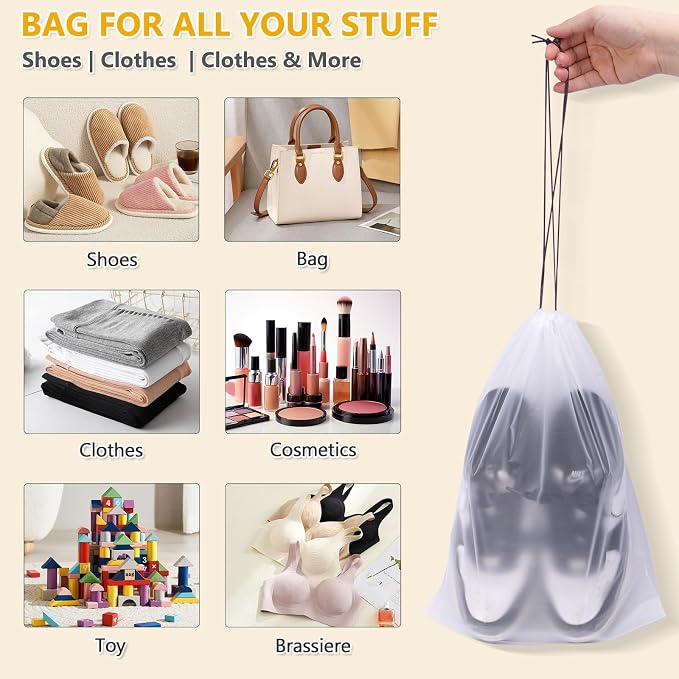 Waterproof Shoe Bags for Travel - 15.7x11.8 Inches Drawstring Bags Organizers (10 Pack), Clear Waterproof Bag Travel Essentials for Men & Women, Shoe Bags for Storage (Packing, Gym, Luggage Storage) - Image 5