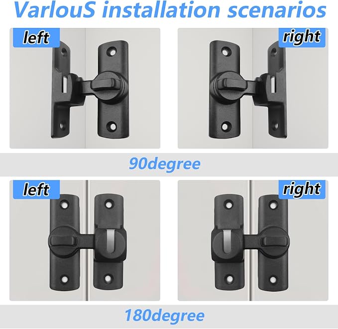 Barn Door Lock,Door Chain Lock,Storm Door Lock,90 or 180 Degree Flip Door Locks,Protect Privacy Sliding Gate Latch,Security Sliding Door Latch Lock for Cabinets,Bathroom,Garage(1Pack,Black) - Image 4