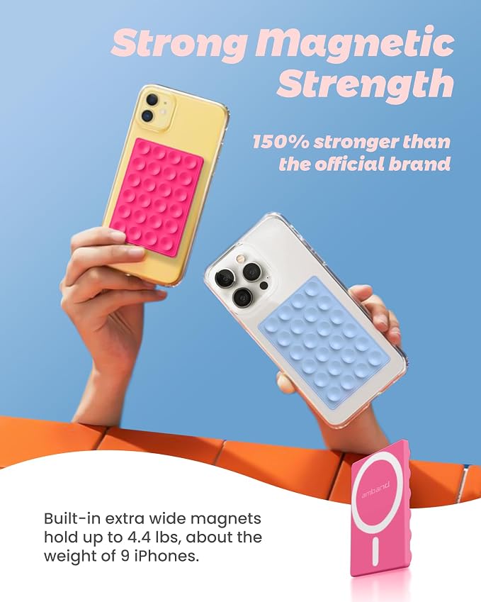 amBand Magnetic Suction Phone Mount for MagSafe Case, Silicone Sticky Grip Secure Holder for iPhone, Hands-Free Taking Photo/Recording Video/Live Streaming for Instagram Influencer/Creator, Hot Pink - Image 3