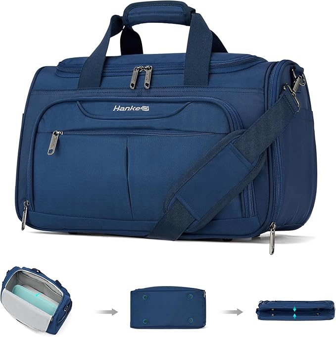 Hanke Small Underseat Carry On Luggage Bags for Travel with 10 Pockets. | Airline Approved Foldable Personal Bag w/ Luggage Sleeve; Tote Duffle & Bento Bag, Flight Attendant Weekender for Men & Women by Hanke
