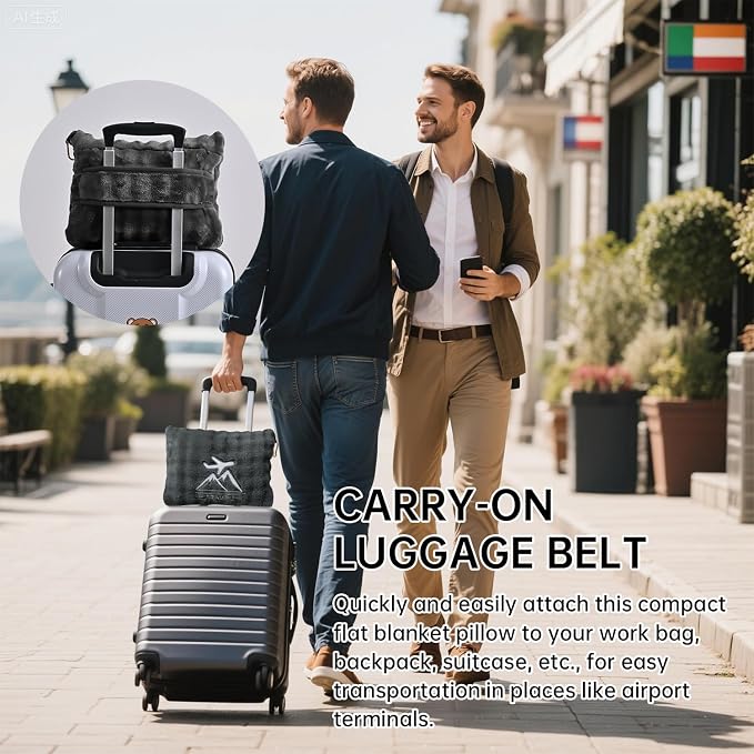Travel Blanket and Pillow-2-in-1, Ultra-Soft&Compact, Airplane Blanket with Hand Luggage Belt and Backpack Clip,Travelers Accessories Gifts, 61x43 Inches（Dark Gray） - Image 3