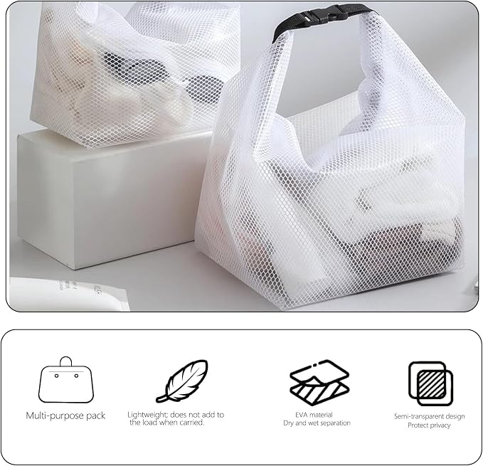 Cosmetic storage bag with dry and wet separation, wash bag, hand-held bag, portable storage bag, simple style,suitable for travel, fitness, swimming, outdoor rafting (White, 7.1in*6.3in*9.4in) - Image 6