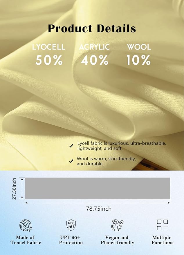 Women's Wool Blend Travel Scarf Lightweight Breathable Wrap Pashmina Airplane Blanket Shawl - Image 6