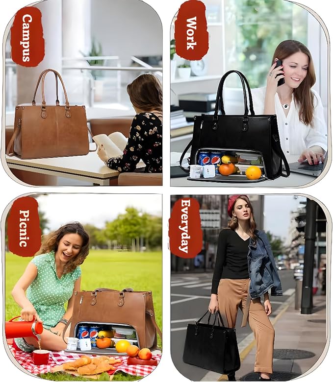 Laptop Tote Bag for Women with Lunch Compartment, Quilted Work Bag Fits 15.6 Inch Laptop, Large Office Tote for Daily Commute - Image 6