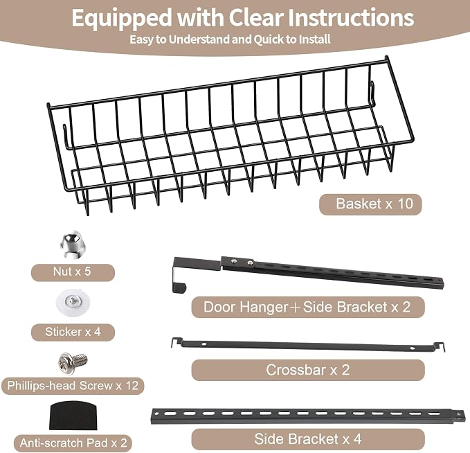 ElegantArray 10-Tier Pantry Door Organizer, Black | Over The Door Rack, Hanging Spice Rack Shelves, Kitchen & Bathroom Storage, Home Office & Laundry Room - Image 8