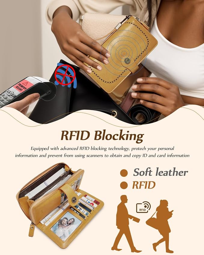 TFKGS Wallet for Women RFID Blocking Leather Large Capacity Card Holder Ladies Phone Clutch Travel Long Purse Wristlet | RFID Blocking - Image 5