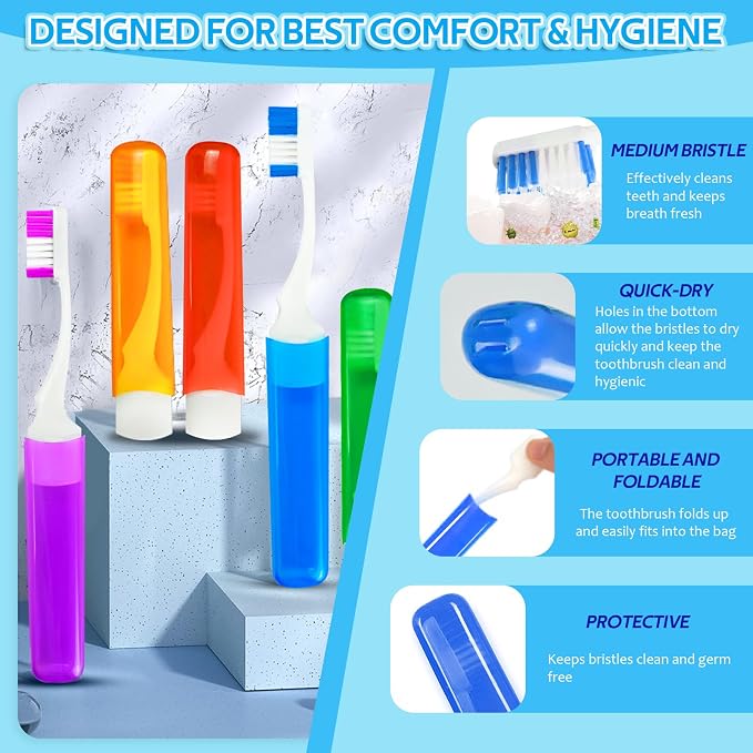 Toothbrush Travel Case, Travel Toothbrush Silicone Collapsible Toothbrush Cup, Travel Toothbrush Set Suitable for Business Camping Travel or Daily Use (Blue) - Image 4