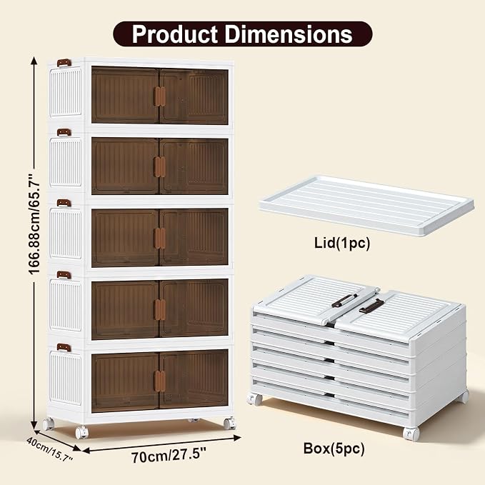 430QT Stackable Storage Bins With Lids, Collapsible Plastic Storage Bins with Wheels and Doors, Foldable Plastic Cabinets for Bedroom Dorm Garage - Image 3