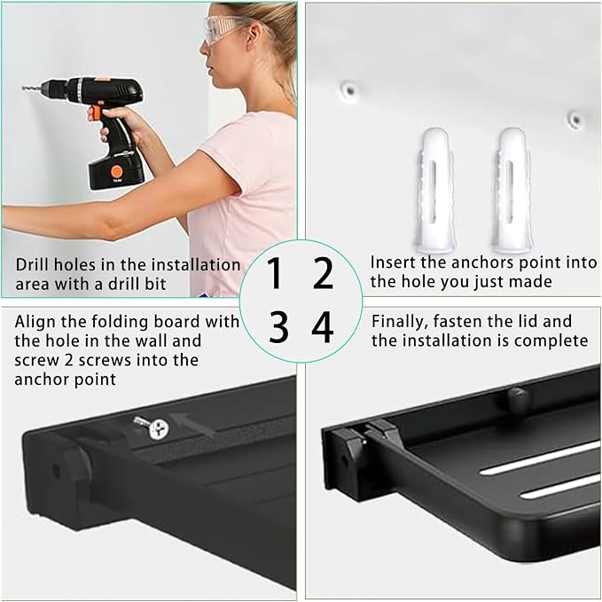 RV Fold-Down Wall Shelf, Aluminum Folding Shelf 2Pack | 90° Space-Saving Camper Bathroom & Kitchen Organizer, Dual Installation (No-Drill or Screws), Waterproof, Rustproof(Black) - Image 7