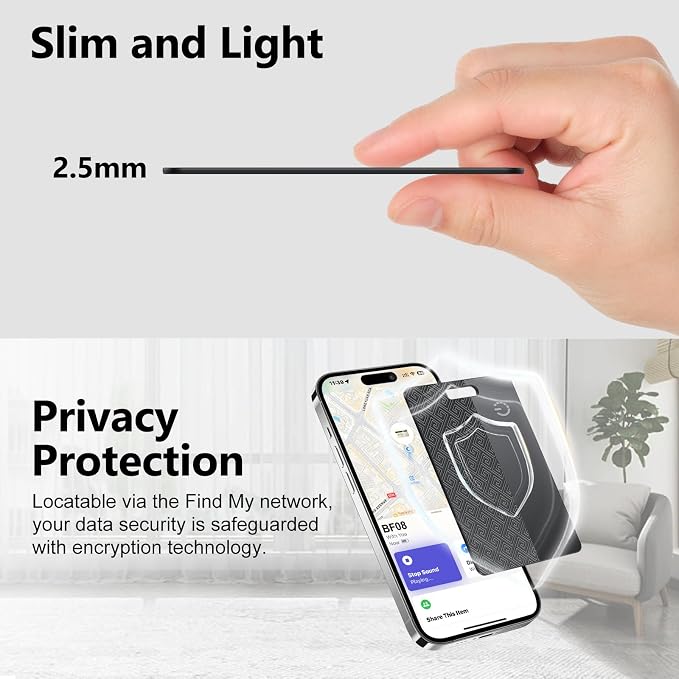 Ultra-Thin Wallet Tracker Card(iOS Only), Bluetooth Tracker Smart Card for Apple Find My iPhone Wallet GPS Tracker, Supports Wireless Charging, 10 Years Battery for Luggage, Wallets, Classic Black - Image 7