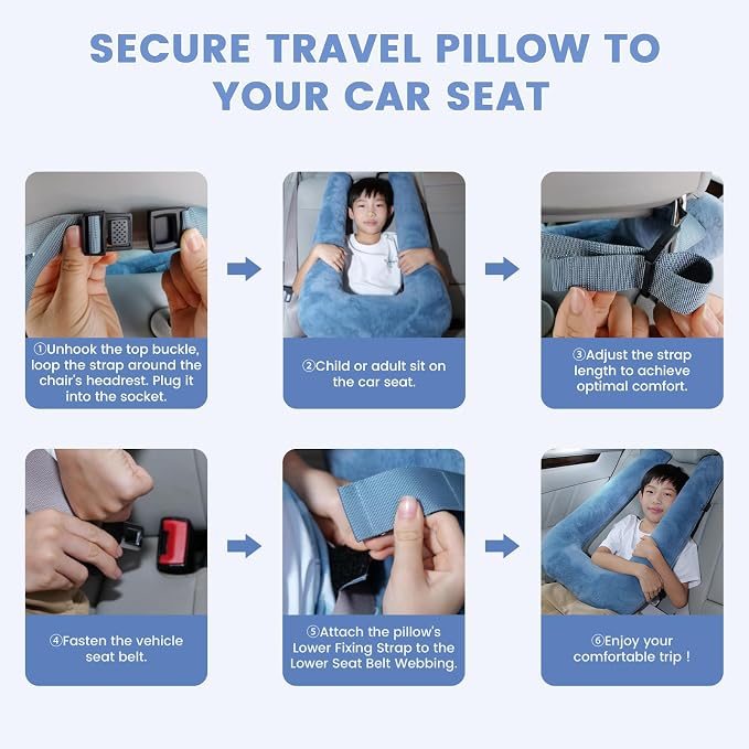 Keemall Inflatable Car Pillow for Kids & Adults, Neck & Body Pain Relief | Compact Ergonomic Car Seat Sleep Pillow, Adjustable Head & Shoulder Support, Ideal for Families, Road Trips & Journeys - Image 7