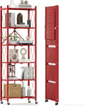 DEANIC 6-Shelf Folding Bookcase with Wheels, Heavy Duty Storage Shelves, Freestanding Metal Wire Shelving Unit for Living Room, Office, Kitchen, Basement, Pantry (Red) by ShowNow