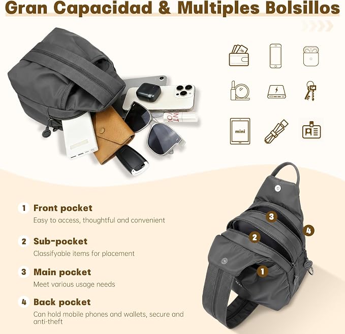 Waterproof 2-Way Mini Commuter Bag, Multi-Compartment Oxford Small Backpack, For Women, Collegeman, Commuter (Grey) - Image 3