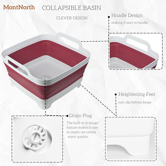 Collapsible Wash Basin 9L, Foldable Dish Tub with Drain Plug, Portable Collapsible Dish Basin, Camping Sink for Washing Dishes, Laundry & Kitchen Use (Viva Magenta) - Image 4