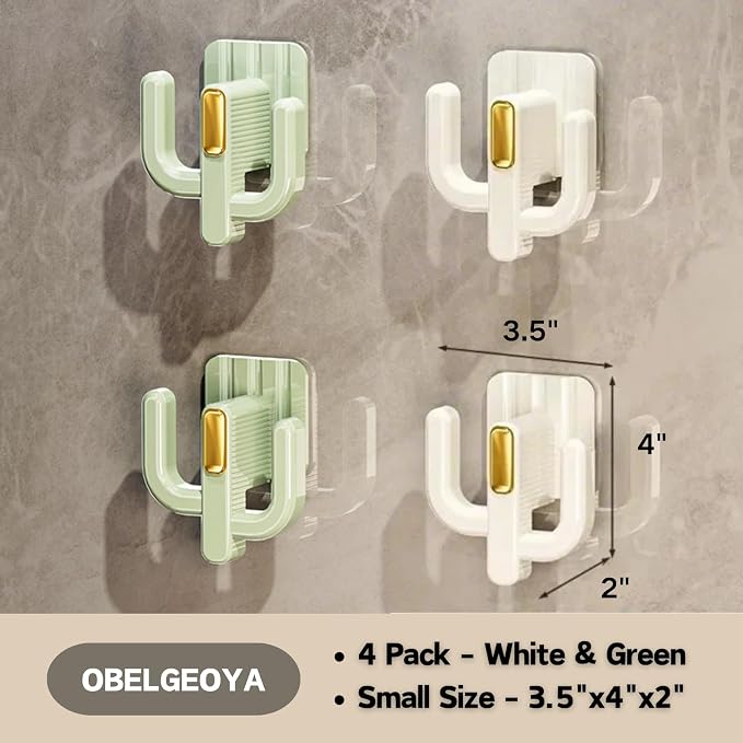 Wall Mounted Shoe Rack (4 Pack) - Versatile Hanging Organizer with Hooks for Slippers, Hats, Towels & Keys, No-Drill Adhesive Organizer Shelf Storage for Home & RV, White & Green - Image 2