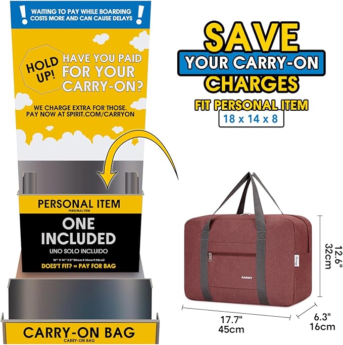 For Spirit Airlines Personal Item Bag Foldable Travel Duffel Bag Tote Carry on Luggage Duffle Overnight for Women and Men - Image 3