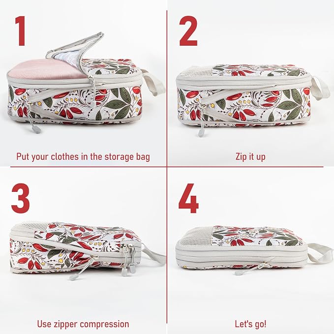 4 Set Compression Packing Cubes, Suitcase Organizer, Lightweight Travel Essentials, Compression Bags For Travel Accessories Luggage Storage Set (4 Pcs, Berry) - Image 2