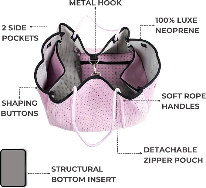 POPUPS Large Neoprene Tote Bag for Women - Everyday Designer Handbag for Travel Work and Beach with Pockets and Zipper Pouch - Image 4