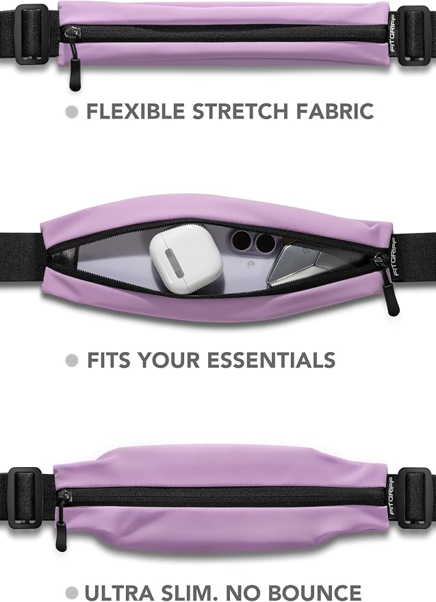 Fitgriff® Running Belt V2 for Men & Women - Slim Fanny Pack, Phone Holder for Jogging, (Fits All Cell Phones) - Money Belt, Runners Waist Pouch (Purple, One Size (Waist 24.4 – 43.3 inches)) - Image 2