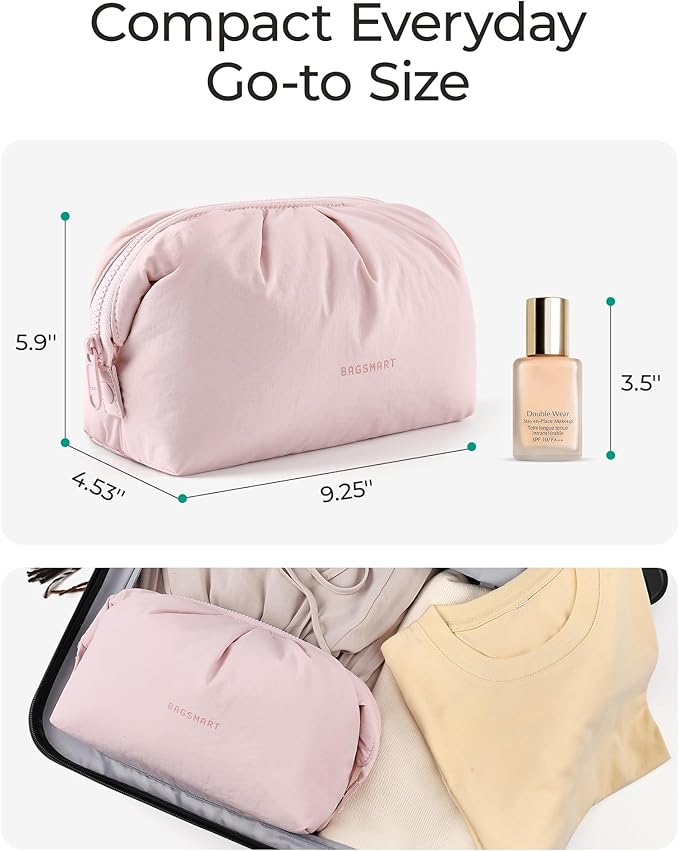 BAGSMART Makeup Bag Travel Toiletry Bag, Wide-open Zipper Pouch | Puffy Padded, Travel Essentials, Make Up Bag, For Women, Makeup Organizer, Toiletries Accessories Brushes - Image 5