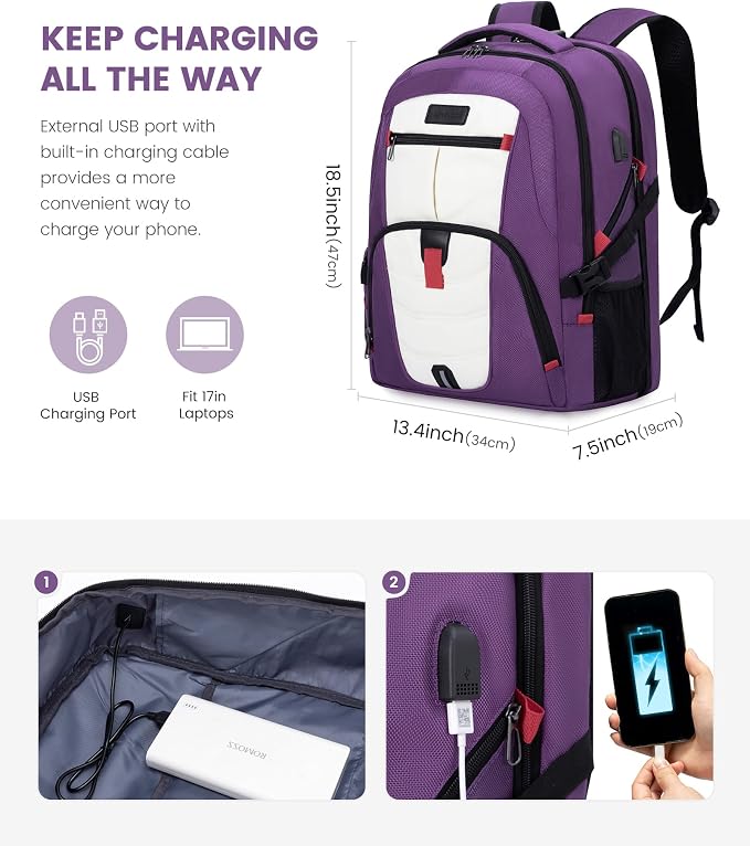 LOVEVOOK Large Laptop Backpack for Men,17.3Inch Heavy Duty Travel Backpack | TSA-Friendly with Anti-Theft,Carry On Flight Approved,College Work Bookbag,Water Resistant Business Backpack for Men Women - Image 3