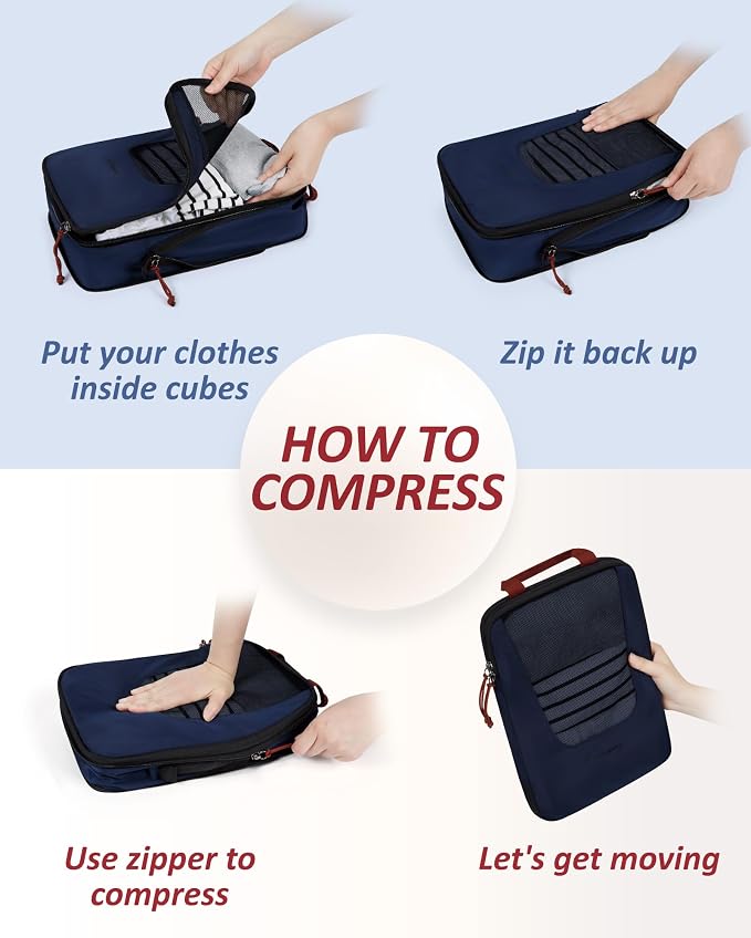 BAGSMART Compression Packing Cubes for Travel, 6/5/4set Lightweight Packing Organizers, Summer Travel Essentials Suitcase Organizer Bags Set - Image 5