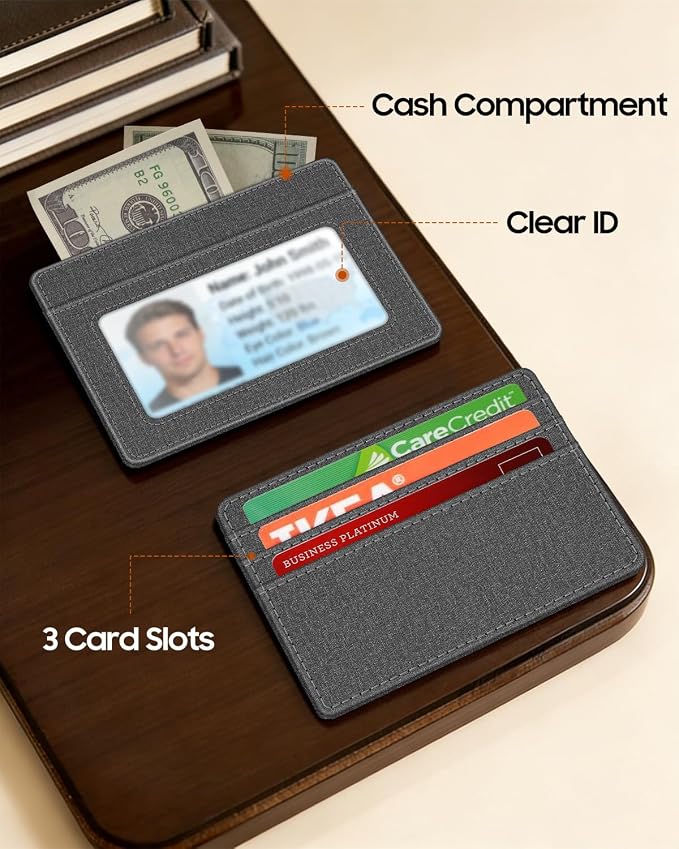 FINTIE Slim Minimalist Front Pocket Wallet RFID Blocking Credit Card Holder | Card Cases with ID Window for Men Women, Denim Gray - Image 8