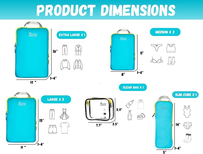 Ultralight Compression Packing Cubes Set, Suitcase and Backpack Travel Organizer Bags (Turquoise, 7Piece) - Image 3