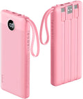 VRURC Portable Phone Charger, Built-in 4 Cables USB C Power Bank 10000mAh | Slim Power Bank for Travel,5 Output 2 Inpput Charging Bank,Multi Devices Battery Pack for iPhone,Android-Barbie Pink(1 Pack) by Home