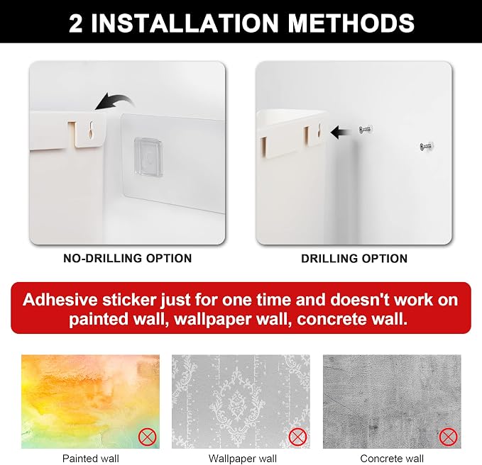 YOHOM No Drilling File Holder Wall Mails Magazines Organizer Adhesive Door Mount, Single Pocket(WHITE, 1 PCS) - Image 8