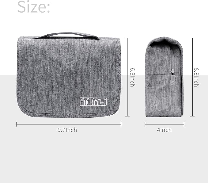 Lcsmaokin Large Capacity Toiletry Bag Travel Bag with Hanging Hook for Men and Women Waterproof Travel Cosmetic Bag Bathroom Storage Bag for Brushes Set,Full-Sized Shampoo,Toiletries,Accessories-Grey - Image 3