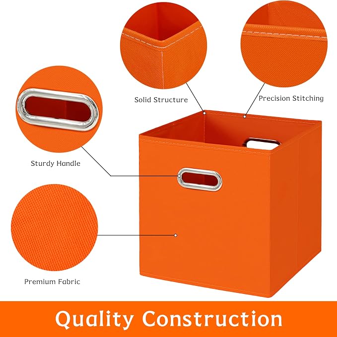 Fabric storage bins Cubes, Fabric Cube Organizer with Handle, Foldable Cube Bins for Cloth or Accessary Storage, 11x11x11, Set of 3, (Orange) - Image 7