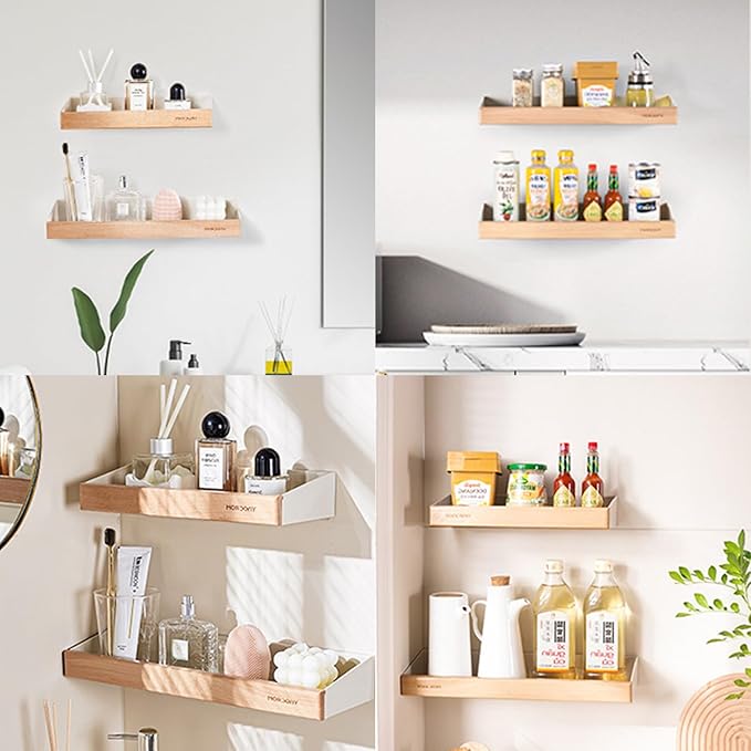 12 Inch Adhesive Floating Shelves for Wall, White Wall Shelves No Drill with 1 Inch Height Wooden Decor, Plastic Adhesive Wall Shelves Organizer for Living Room, Bedroom, Office and Kitchen - Image 6