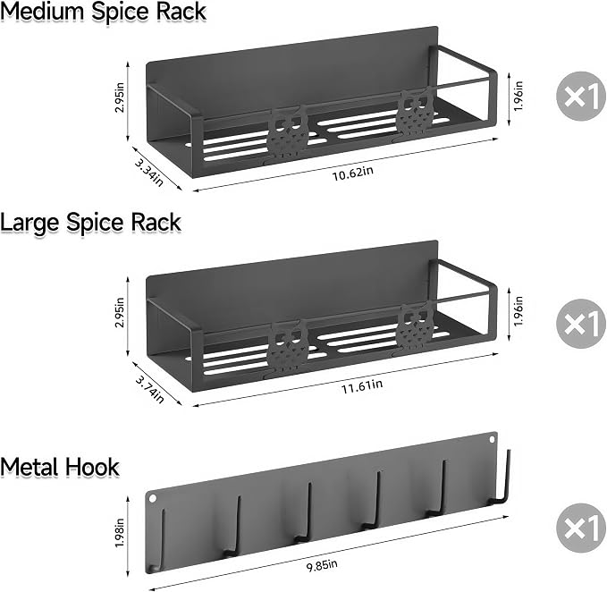 Spice Rack Magnetic for Fridge,Magnetic Fridge Shelf,Spice Shelf,Condiment Organizer,Refrigerator Organizers and Storage with Magnetic Hooks,Owl Kitchen Decor(Gray) - Image 2