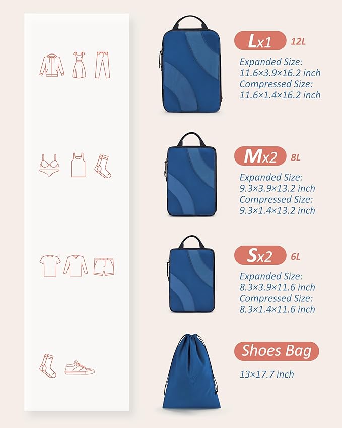 BAGSMART Compression Packing Cubes for Travel | Lightweight suitcase organizers bag set, space-saving double zipper expansion for carry-on luggage & travel organization - Image 2