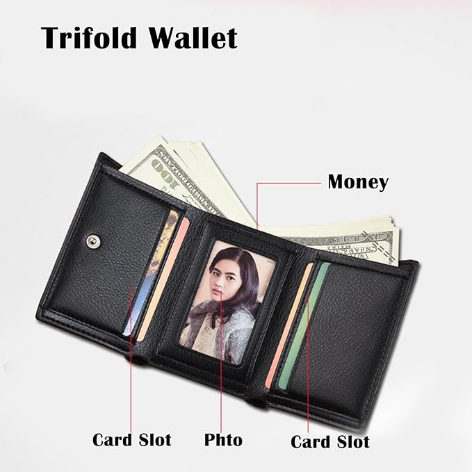 Men Women Wallet Trifold Soft Leather 4 Card Holder 2 Money Pockets with Photo Window Mother Kids Girl Gift - Image 3