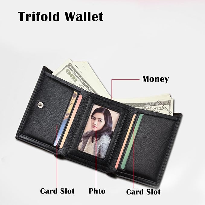 Men Women Wallet Trifold Soft Leather 4 Card Holder 2 Money Pockets with Photo Window Mother Kids Girl Gift - Image 3