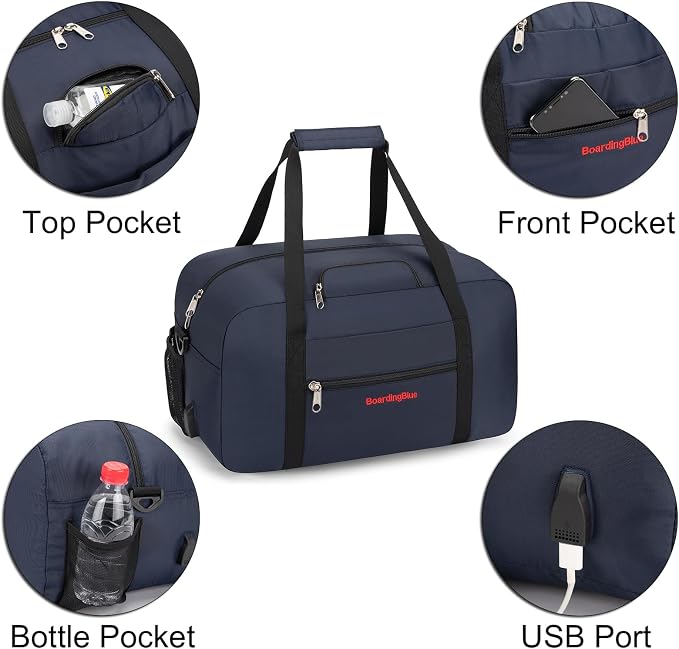 17x10x9 United Airline Personal Item Under Seat Duffel Bag With Free Pillow And USB Port (Navy) - Image 3