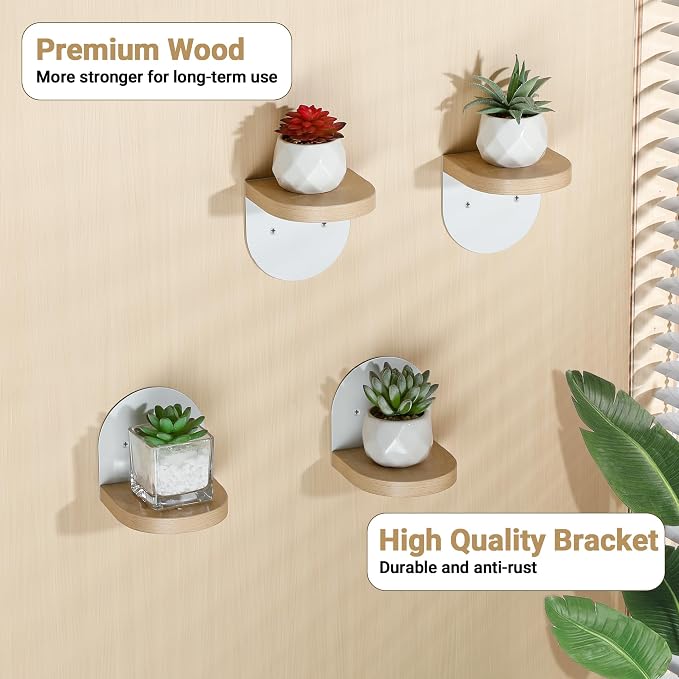 SAYAYO Small Floating Shelves for Wall Storage, 4 x 4 Inch Mini Shelf | Wall Shelves for Bedroom Decor, Display Wood Shelf Organizer with White Base for Living Room, Office, Balcony, 4 PCS - Image 4
